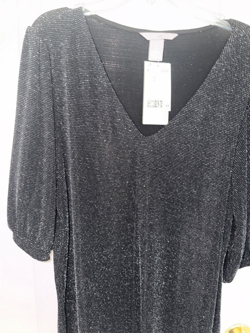 H&M Black Metallic V-Neck Sparkle Top